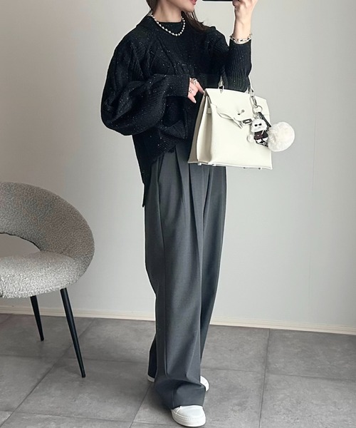 Eclat one ニット セーター カラーネップケーブルオーバーサイズニット