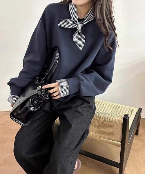 王冠ロゴスウェット黒とチェックシアースカート PROPORTION BODY DRESSING モノトーンシアーチェックフレア