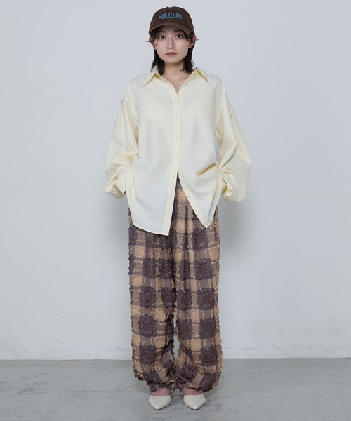 le ELMi パンツ Fringe plaid jacquard cocoon pants