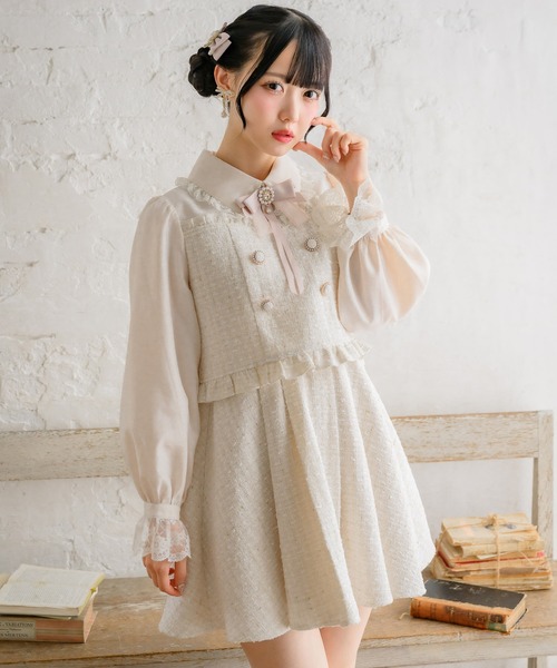 ツイードワンピース _ スカラップ刺繍サマーツイードワンピース 186-177279 ¥7,480