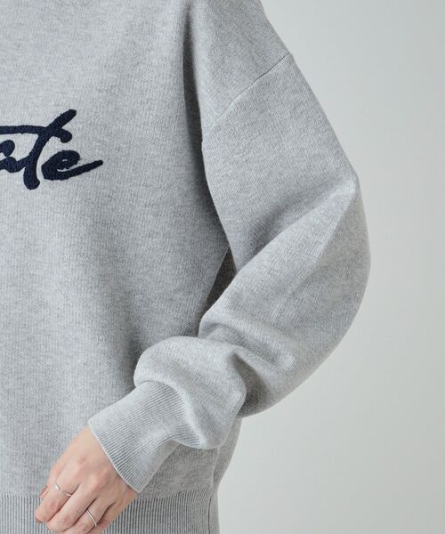 グレー ロゴ入り ニットセーター L 洗える/S-LL/ちくちくしにくい】優しい風合いのロゴニット（ニット