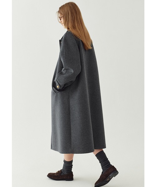 ステンカラーコート コート コーデュロイカラー ウールロングコート