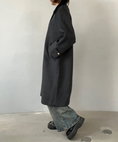 ステンカラーコート コート コーデュロイカラー ウールロングコート