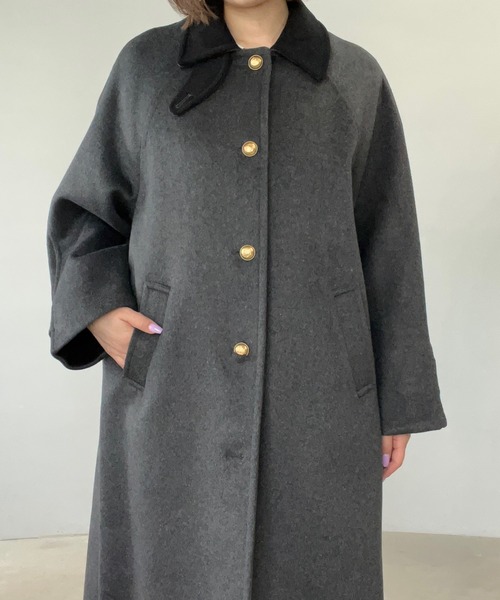 ステンカラーコート コート コーデュロイカラー ウールロングコート