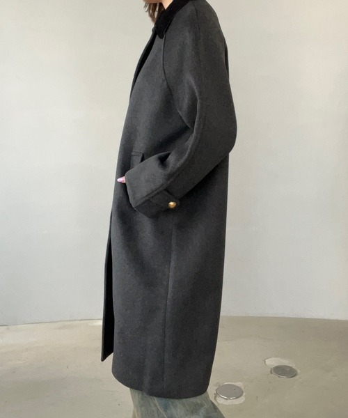 ステンカラーコート コート コーデュロイカラー ウールロングコート