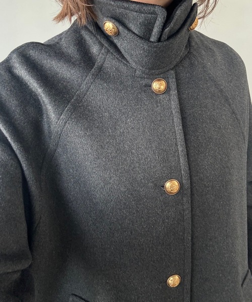ステンカラーコート コート コーデュロイカラー ウールロングコート