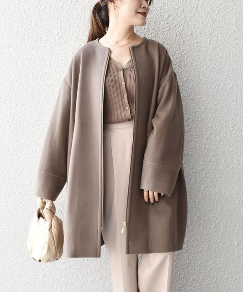 SHIPS（シップス） ノーカラーコート MEDIUM ライトブラウン