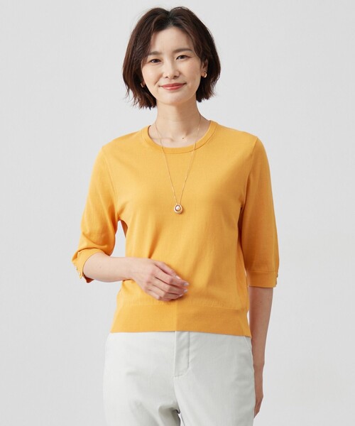 ニット セーター 「洗える」BASIC HT COTTON クールネック プルオーバー レディース