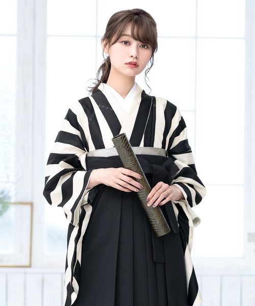 SOUBIEN袴4点（二尺袖着物/無地袴/襦袢/下帯） Ｌ　2尺5寸 SOUBIEN 袴4点セット（二尺袖着物/無地袴/襦袢/下帯） 卒業式入学式