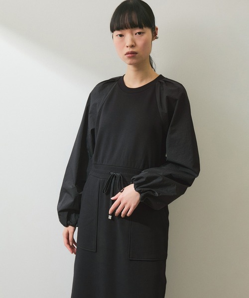 ADAM ET ROPE' 24AW スウェットコンビベルテッドワンピース 黒 WEB限定】スウェットコンビベルテッドワンピース（ワンピース）｜ADAM