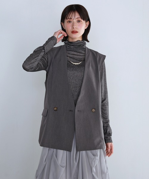 shetila（シェティラ） ベスト ジレ ダブルボタン ツイルノーカラー