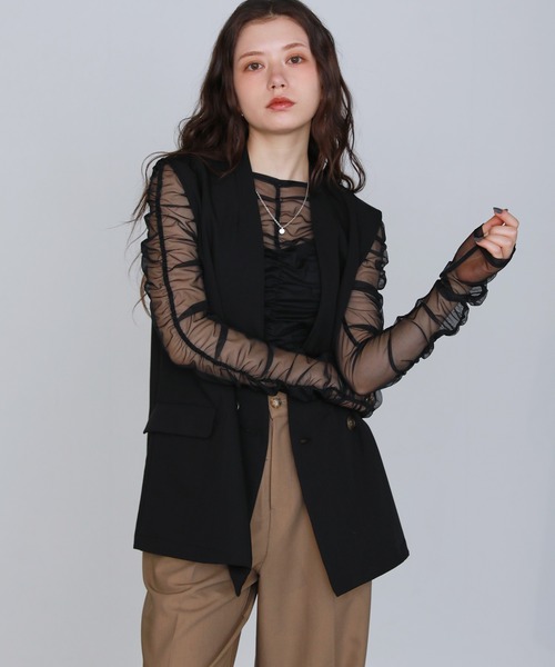 ベスト ジレ ツイルノーカラージレ レディース STYLEBLOCK ベスト ジレ ツイルノーカラージレ レディース