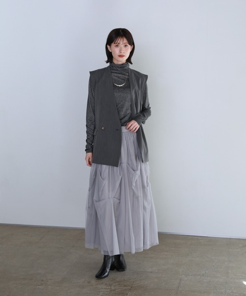 shetila ベスト ジレ ダブルボタン ツイルノーカラージレ