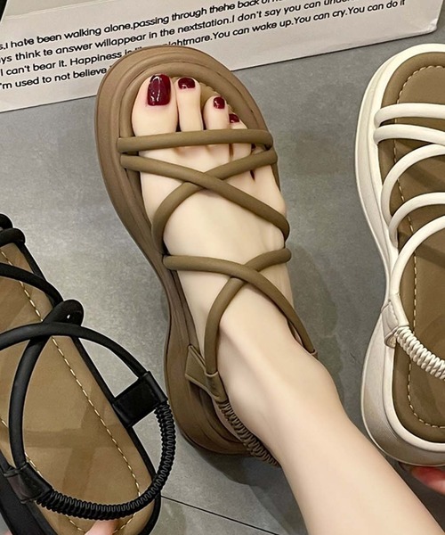 shoes365 厚底 サンダル 「shoes 365」マルチストラップ厚底サンダル