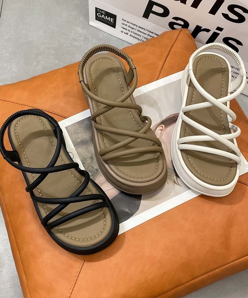 shoes365 サンダル 「shoes 365」マルチストラップ厚底サンダル