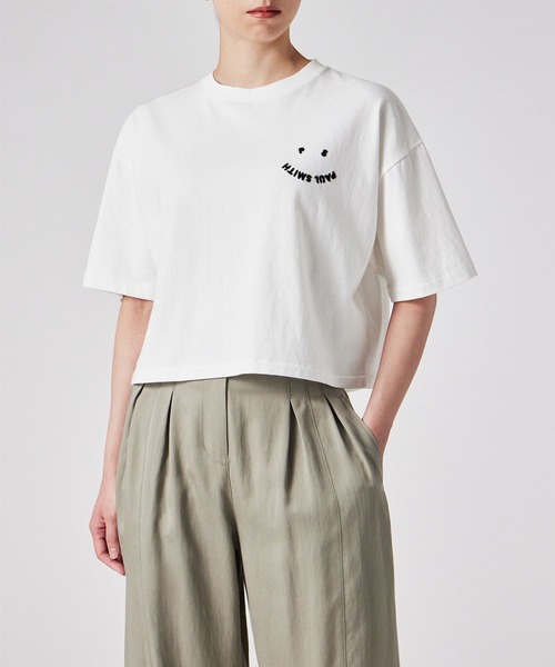 tシャツ ウィメンズ ”Happy” クロップド 半袖Tシャツ / 155406 J340S レディース
