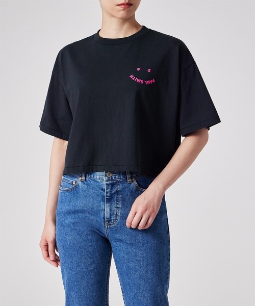 tシャツ ウィメンズ ”Happy” クロップド 半袖Tシャツ / 155406 J340S レディース