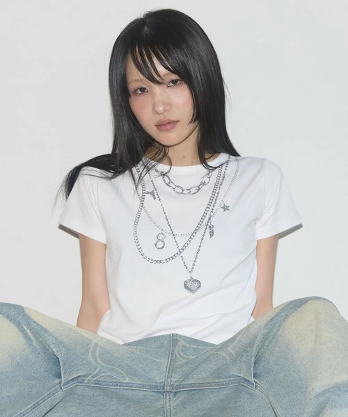tシャツ A'GEM/9 × .kom 「 FANCY CLUB/ファンシークラブ」 DUAL CHARM NECKLACE TEE/デュアルチャーム