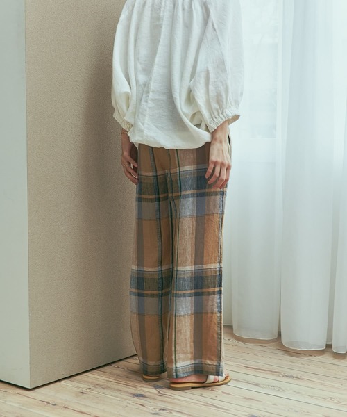 URBAN RESEARCH DOORS パンツ リネンチェックイージーパンツ