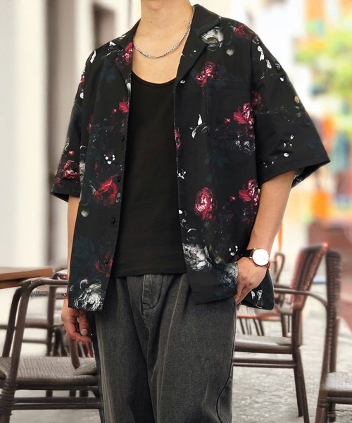 BURNER シャツ 「GROOVY STORE」オーバーサイズ 総柄開襟シャツ メンズ