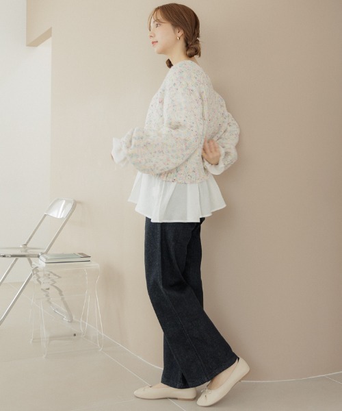 「flower」 ニットカーディガン FREE ホワイト レディース_画像7