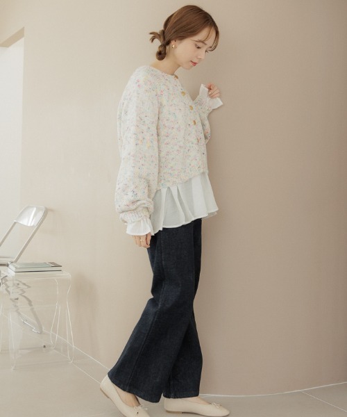 「flower」 ニットカーディガン FREE ホワイト レディース_画像8