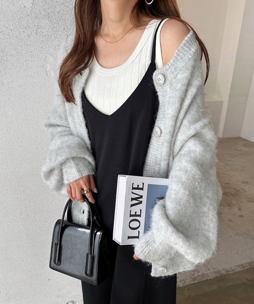 「andme」 「alma design」ニットカーディガン M ライトグレー レディース_画像3