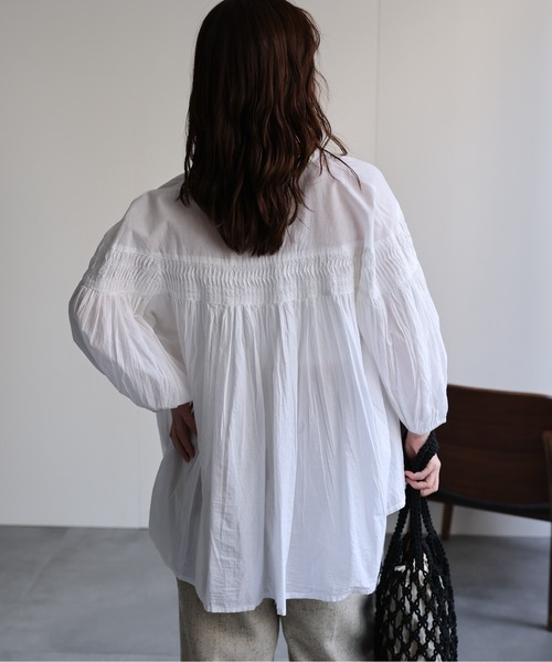 ap retro ブラウス シャツ 夏 「India Fabric」ピンタックフレア