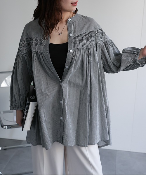 ap retro ブラウス シャツ 「インド綿」ピンタックフレアブラウス