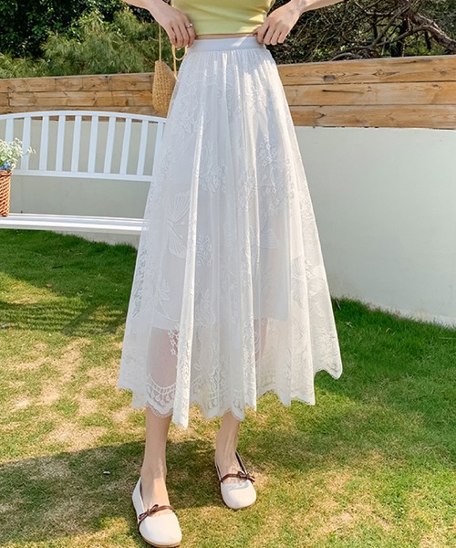 2ly2 スカート クラシカル美人♪刺繍レースフレアスカート : ZOZOTOWN