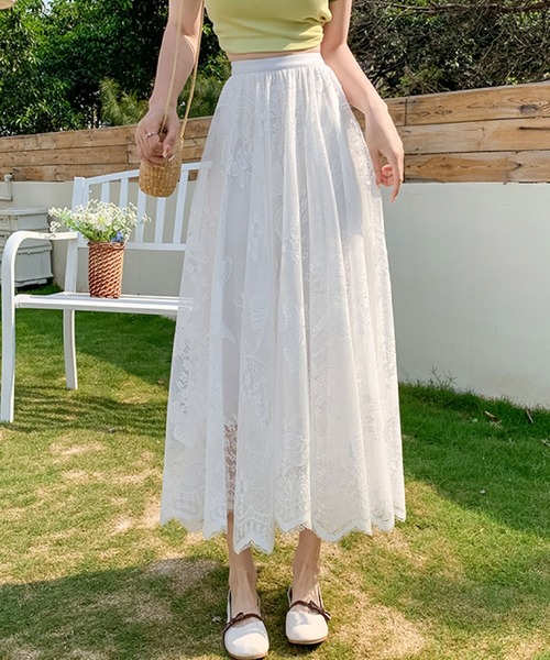 2ly2 スカート クラシカル美人♪刺繍レースフレアスカート : ZOZOTOWN