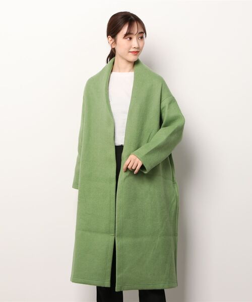 SHIPS（シップス） ノーカラーコート ONE SIZE グリーン レディース