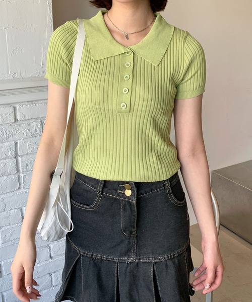 MORNING GLORYhommegirls クロップドポロシャツ ポロシャツ ポロ クロップド リブニットポロシャツ レディース