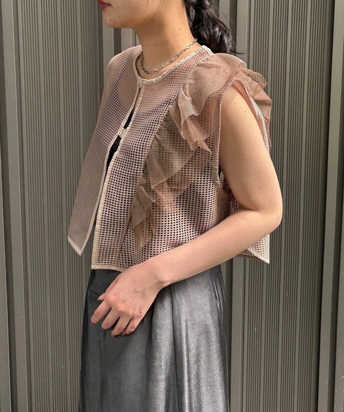 ブラウス シャツ 「＆g'aime」メッシュボリュームフリルベスト　Mesh Volume Frill Vest レディース
