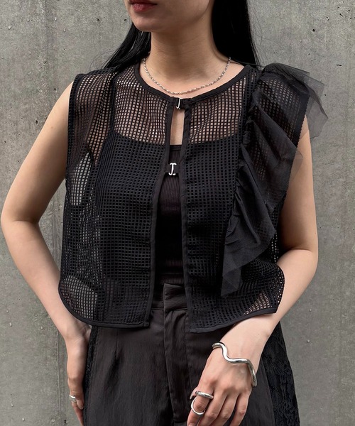 ブラウス シャツ 「＆g'aime」メッシュボリュームフリルベスト　Mesh Volume Frill Vest レディース &g'aime ブラウス シャツ 「＆g'aime」メッシュボリュームフリル