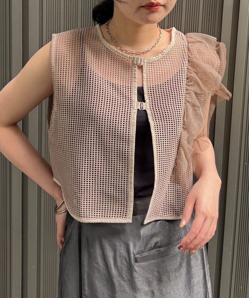 ブラウス シャツ 「＆g'aime」メッシュボリュームフリルベスト　Mesh Volume Frill Vest レディース &g'aime ブラウス シャツ 「＆g'aime」メッシュボリュームフリル