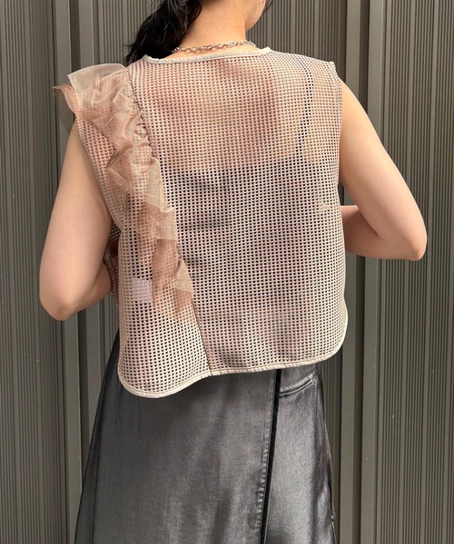 &g'aime ブラウス シャツ 「＆g'aime」メッシュボリュームフリル