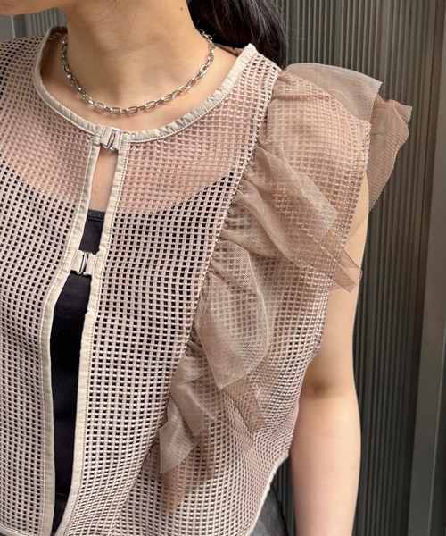 &g'aime ブラウス シャツ 「＆g'aime」メッシュボリュームフリル