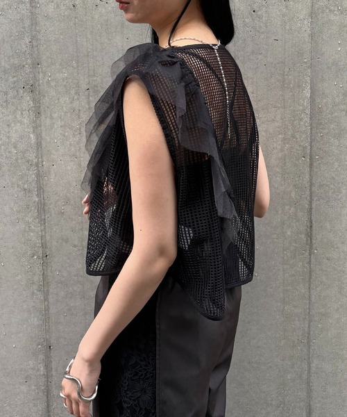 ブラウス シャツ 「＆g'aime」メッシュボリュームフリルベスト　Mesh Volume Frill Vest レディース &g'aime ブラウス シャツ 「＆g'aime」メッシュボリュームフリル