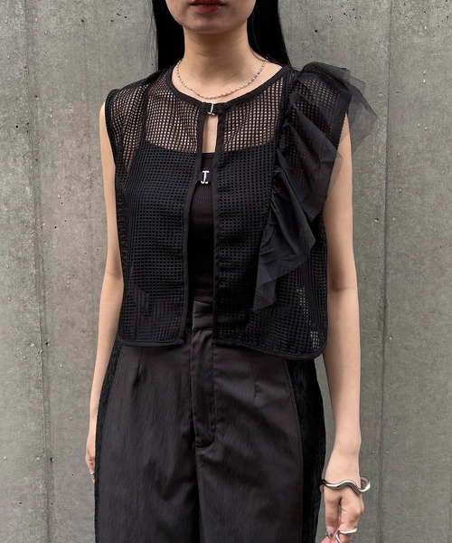 【未使用】お値下げしました！Frill vest pencil dress &g'aime ブラウス シャツ 「＆g'aime」メッシュボリュームフリル