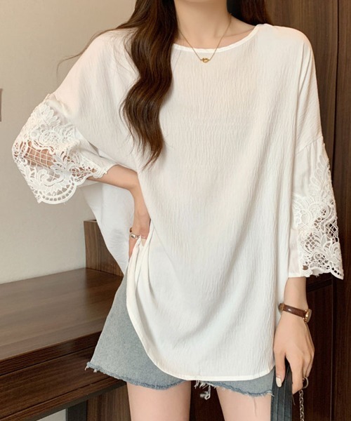 Sally Lunn tシャツ 七分袖レースチュニック レディース