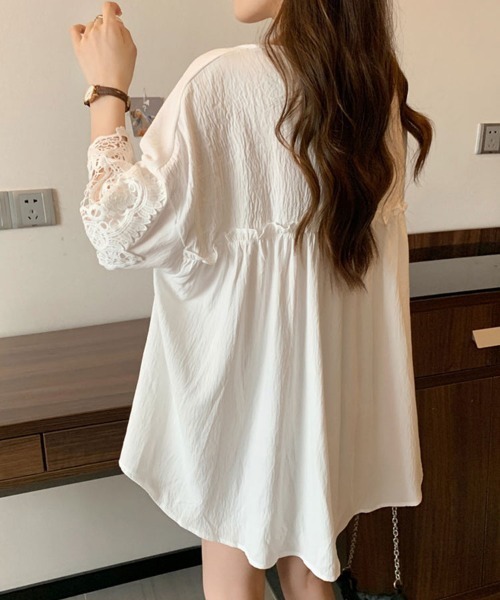 Sally Lunn tシャツ 七分袖レースチュニック レディース