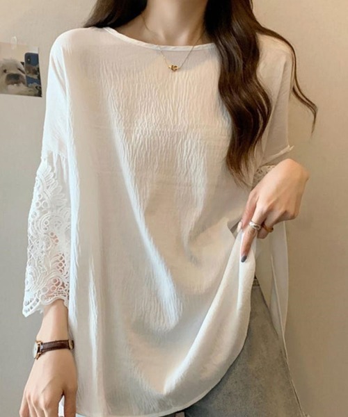 Sally Lunn tシャツ 七分袖レースチュニック レディース : ZOZOTOWN