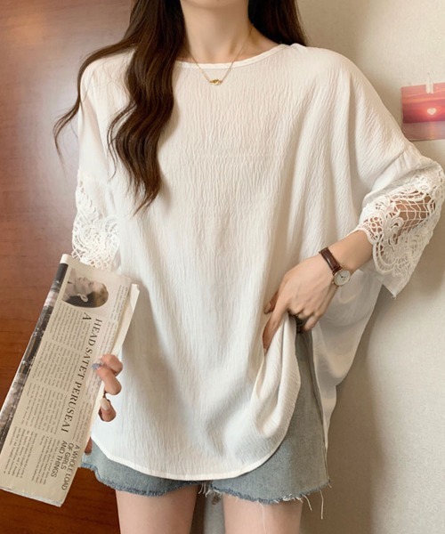 Sally Lunn tシャツ 七分袖レースチュニック レディース