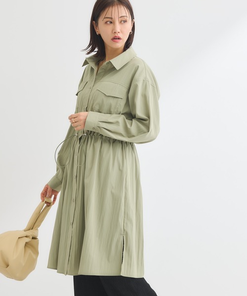 ★男前ミリタリーゆったりカーキシャツワンピース★ ジーラ GeeRA 【WEB限定】フラップポケット開襟シャツワンピース