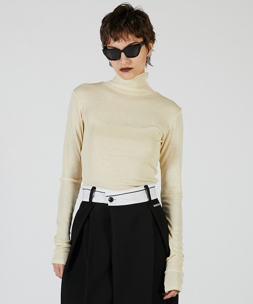 トップス Snap Turtleneck-Calico Print Pointelle ハーフジップタートルネックゴルフニット - Chamule