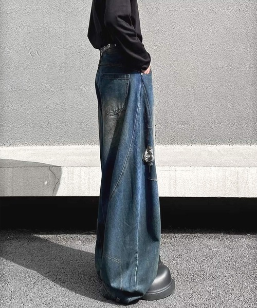 「JOHNNY WOLF」 ダメージ加工デニムパンツ L ブルー メンズ