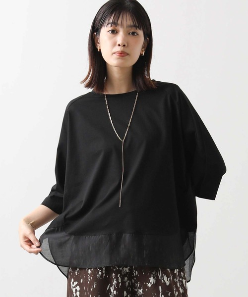 Gready Brilliant 半袖 カットソー レース ブラック Gready Brilliant tシャツ 裾シアーラウンド7分袖カットソー