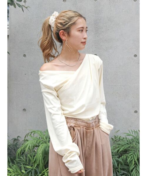 tシャツ タックデザインオフショルロングスリーブTee レディース