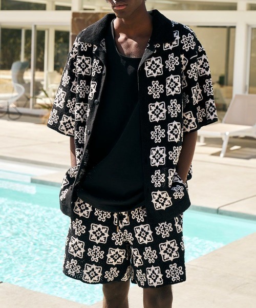 【MLVINCE】CROCHET S/S SHIRTS STYLISE シャツ 半袖 「MLVINCE」CROCHET S/S SHIRTS / ブラック